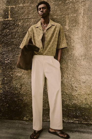 CAMISA JACQUARD GEOMÉTRICO - Marrón claro de Zara - Imagen 0