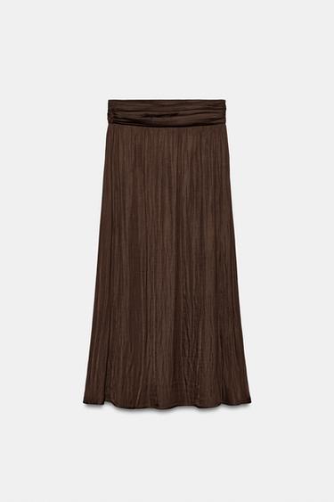 تنورة ميدي ساتان - بني by Zara