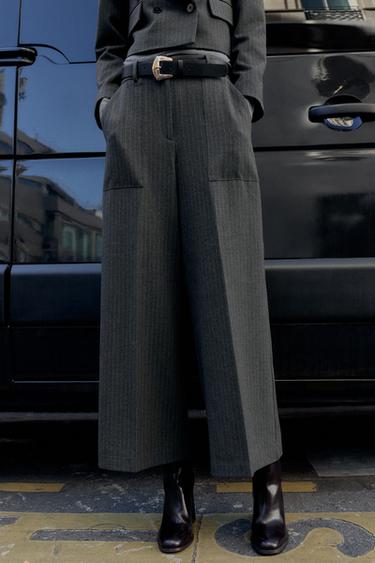 PANTALON JUPE-CULOTTE À CEINTURE ET RAYURES TENNIS - rayures de Zara - Image 1