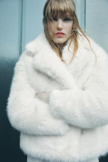 Zara FAUX FUR JACKET ZW COLLECTION - Ecru