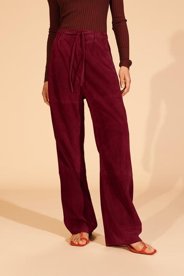 PANTALON CUIR DAIM LIMITED EDITION - Bordeaux de Zara - Image 1