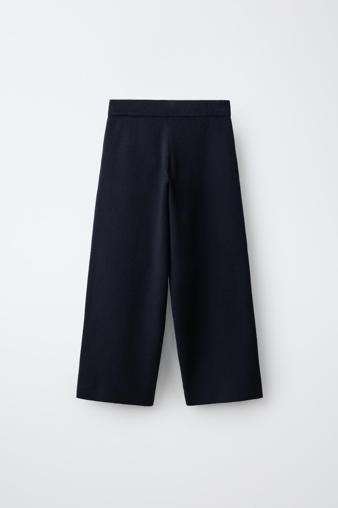 WIDE-LEG KNIT PANTS — Navy blue