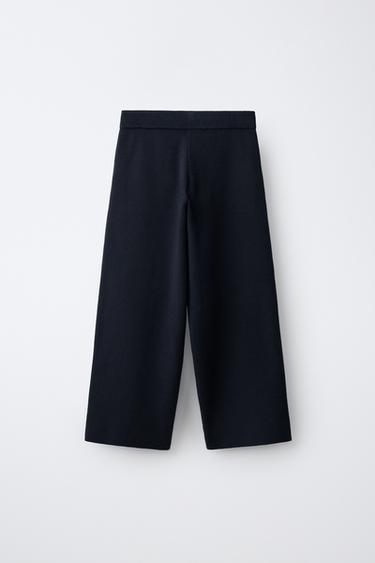 WIDE-LEG KNIT PANTS — Navy blue 2