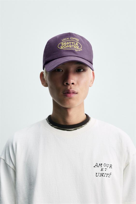 WASHED CONTRAST EMBROIDERED TEXT CAP from Zara - $29.90