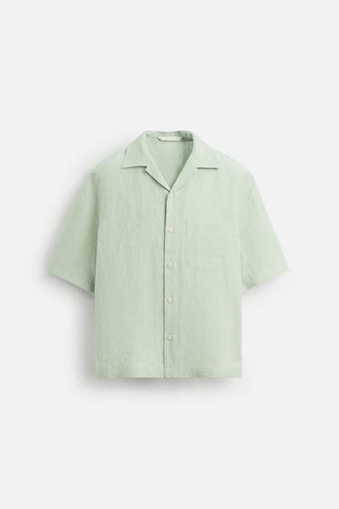 Zara 100% LINEN SHIRT - Turquoise