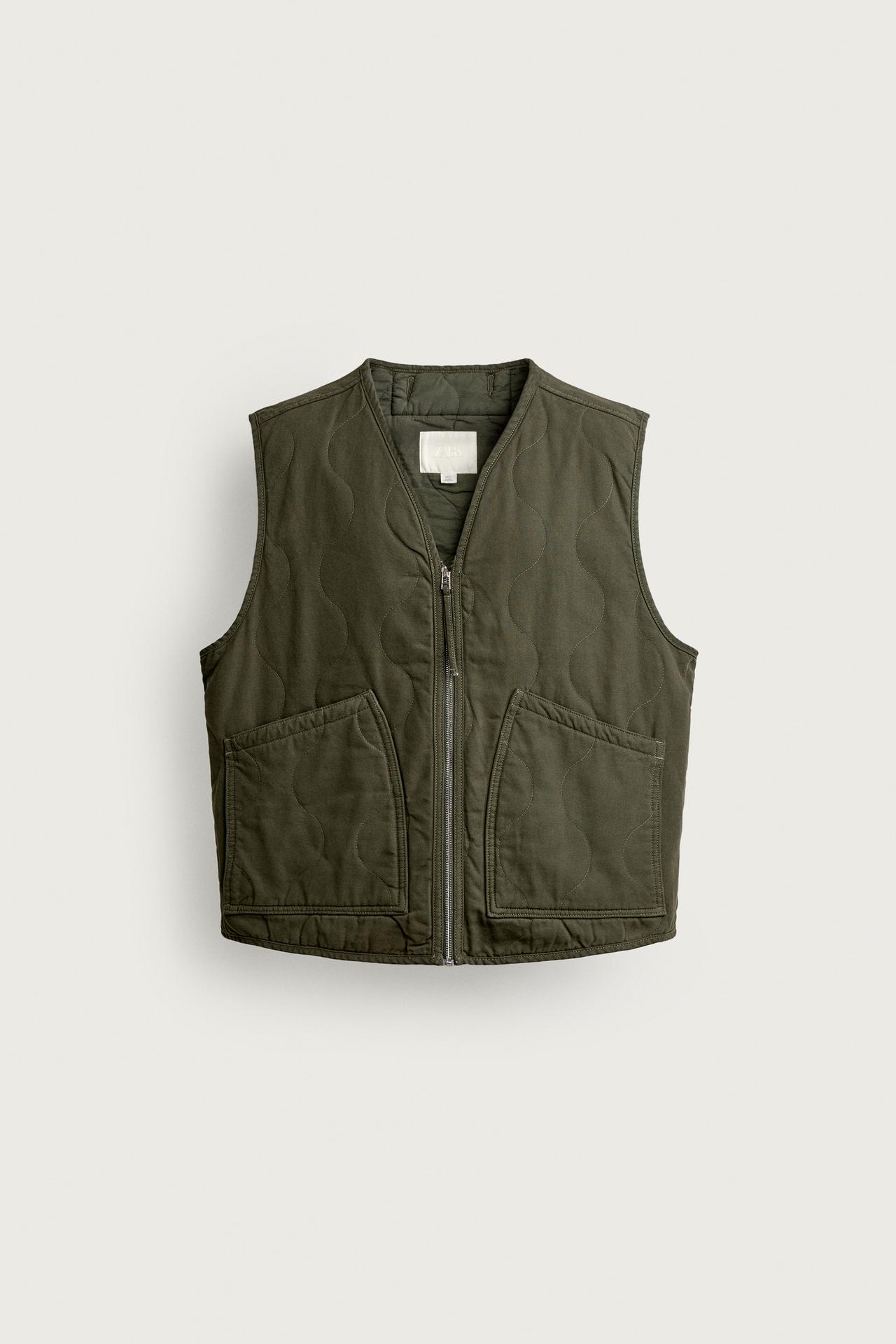 WASHED TOPSTITCHED VEST — Bottle green