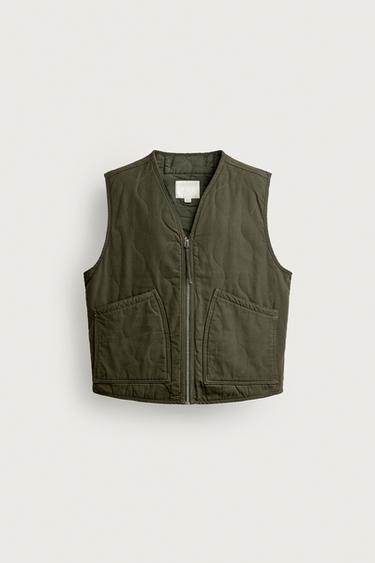 WASHED TOPSTITCHED VEST — Bottle green 1