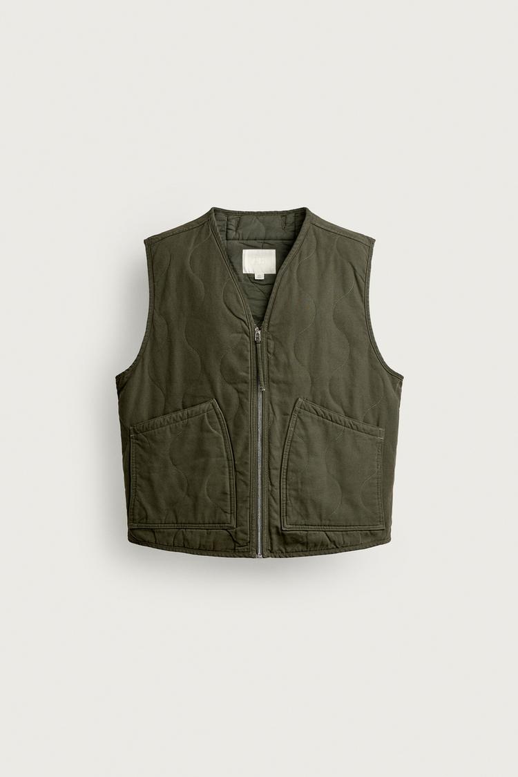 WASHED TOPSTITCHED VEST — Bottle green