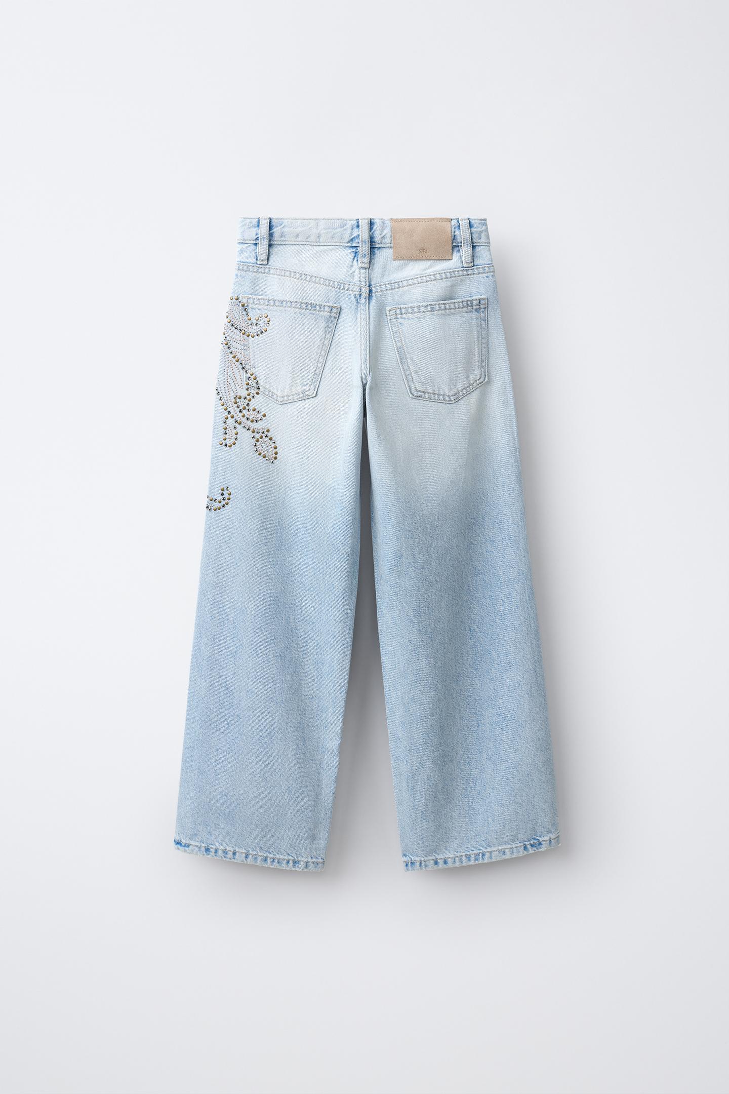 Детские джинсы Zara Wide-Leg Studded, цвет: Синий — фото 2