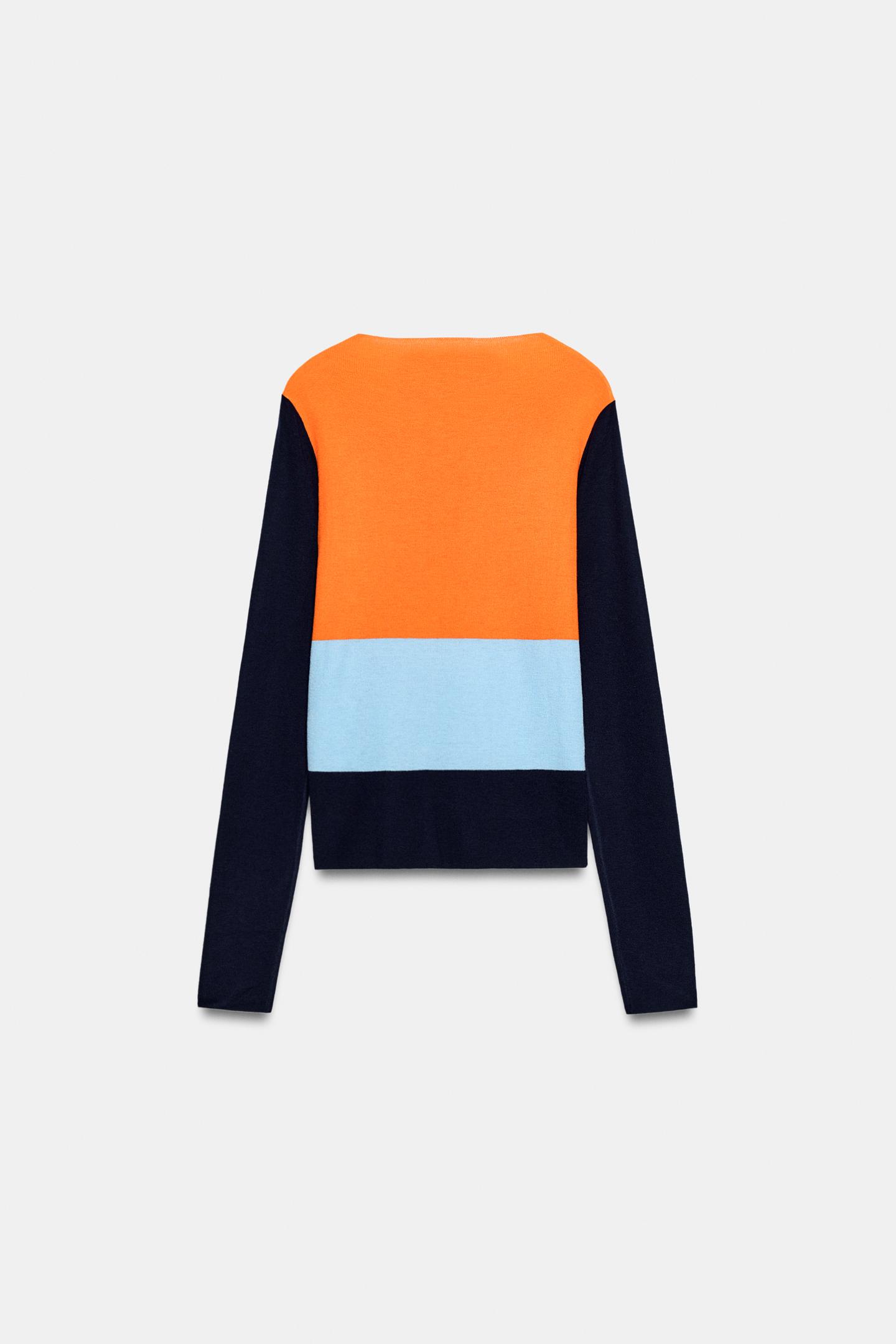 Женский топ Zara Color Block Fine Knit Top, цвет: Разноцветный — фото 7