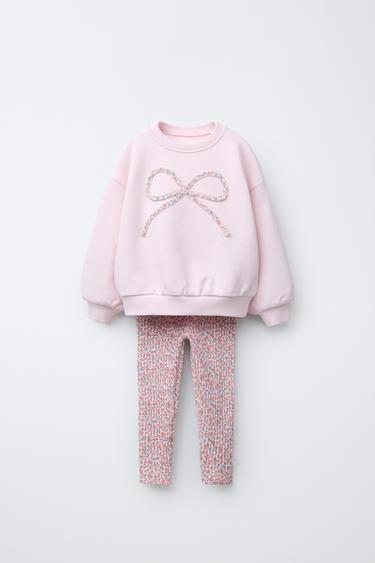 CONJUNTO SUDADERA PARCHE Y LEGGING RIB ESTAMPADO - Rosa palo de Zara