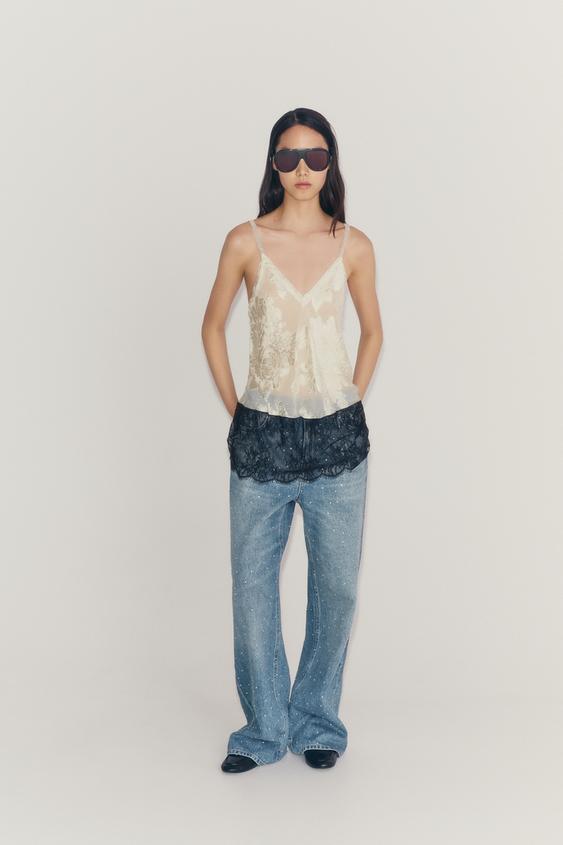 Zara TOP OD SVILENOG ŽAKARDA ZW COLLECTION – Ekru – Slika 0
