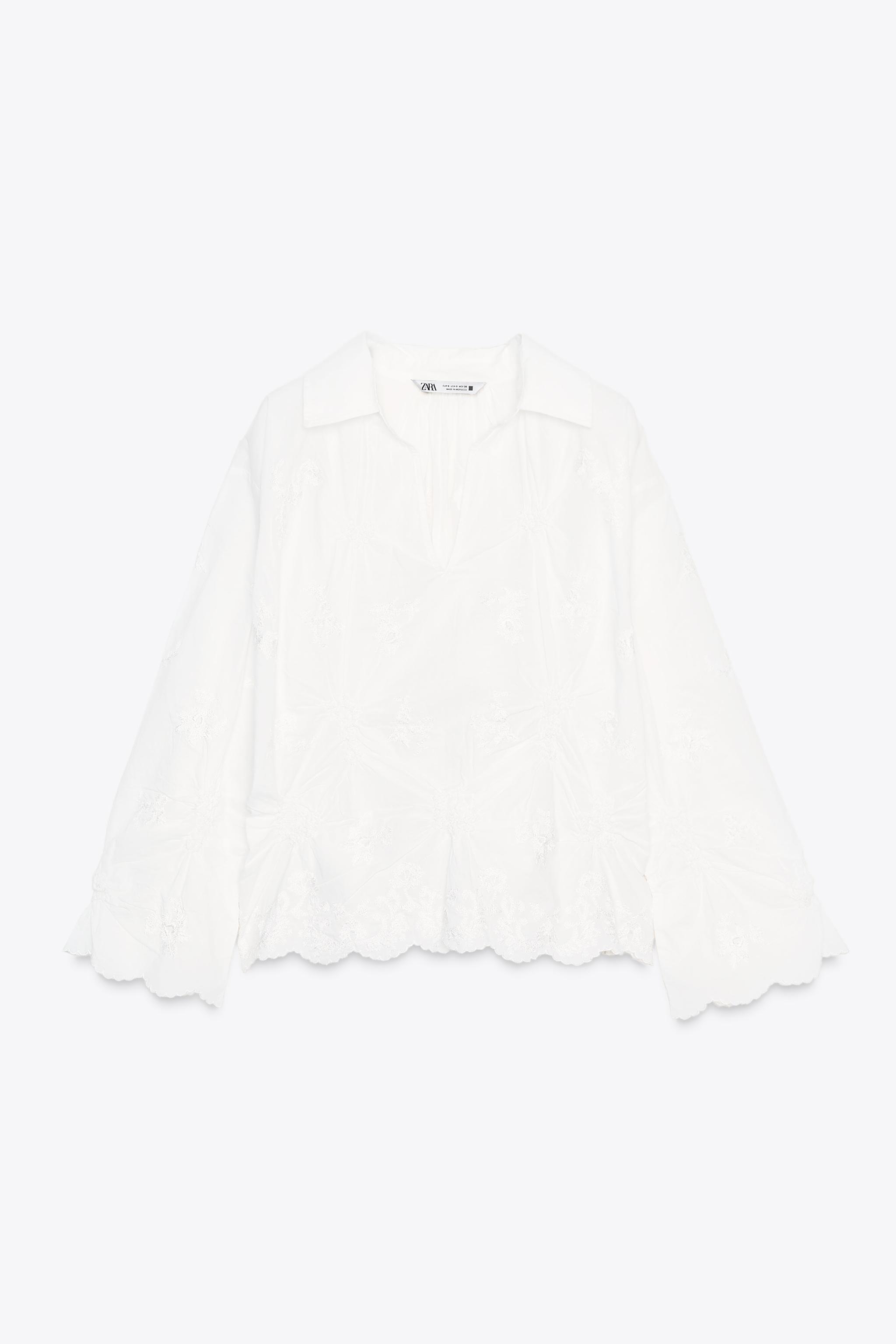 ZARA フリル　刺繍　ブラウス ZARA - ZARA フリルブラウス フリルシャツ 刺繍入りブラウスの