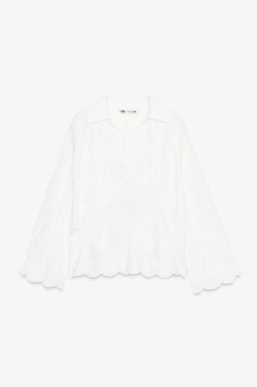 BLOUSE PLIS ET BRODERIES ZW COLLECTION - Blanc de Zara - Image 4