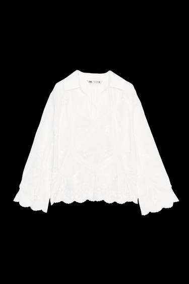 BLUSA FRUNCES BORDADOS ZW COLLECTION - Blanco de Zara - Imagen 0