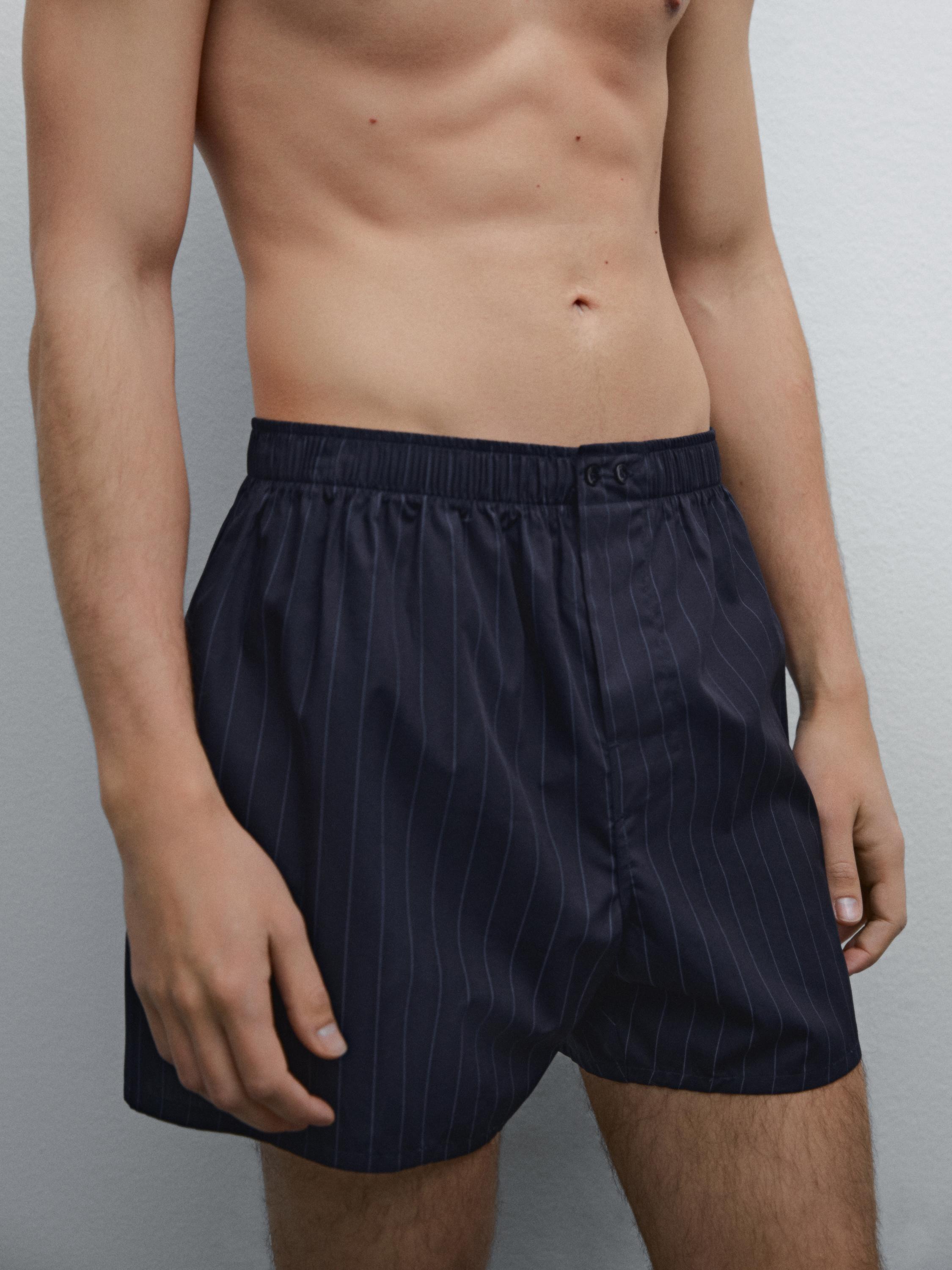 100% cotton striped boxers - Navy blue | ZARA United States