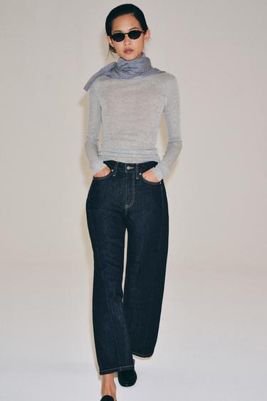 Zara ZW COLLECTION MID-RISE RELAXED ANKLE JEANS - Blue