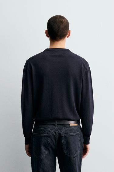 100% WOOL SWEATER - Navy blue by Zara - Image 2
