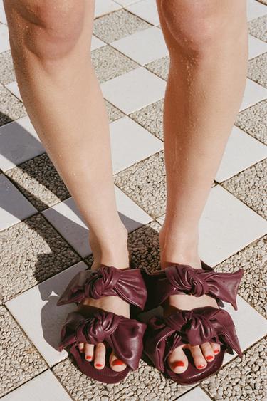 LEATHER BOW SANDALS - Burgundy Red by Zara - Image 0