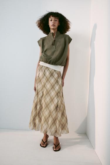BLUSA BALÃO COM PREGAS E ZÍPER - Caqui-escuro da Zara