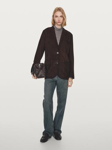 Blazer en cuir effet daim - Marron de Zara
