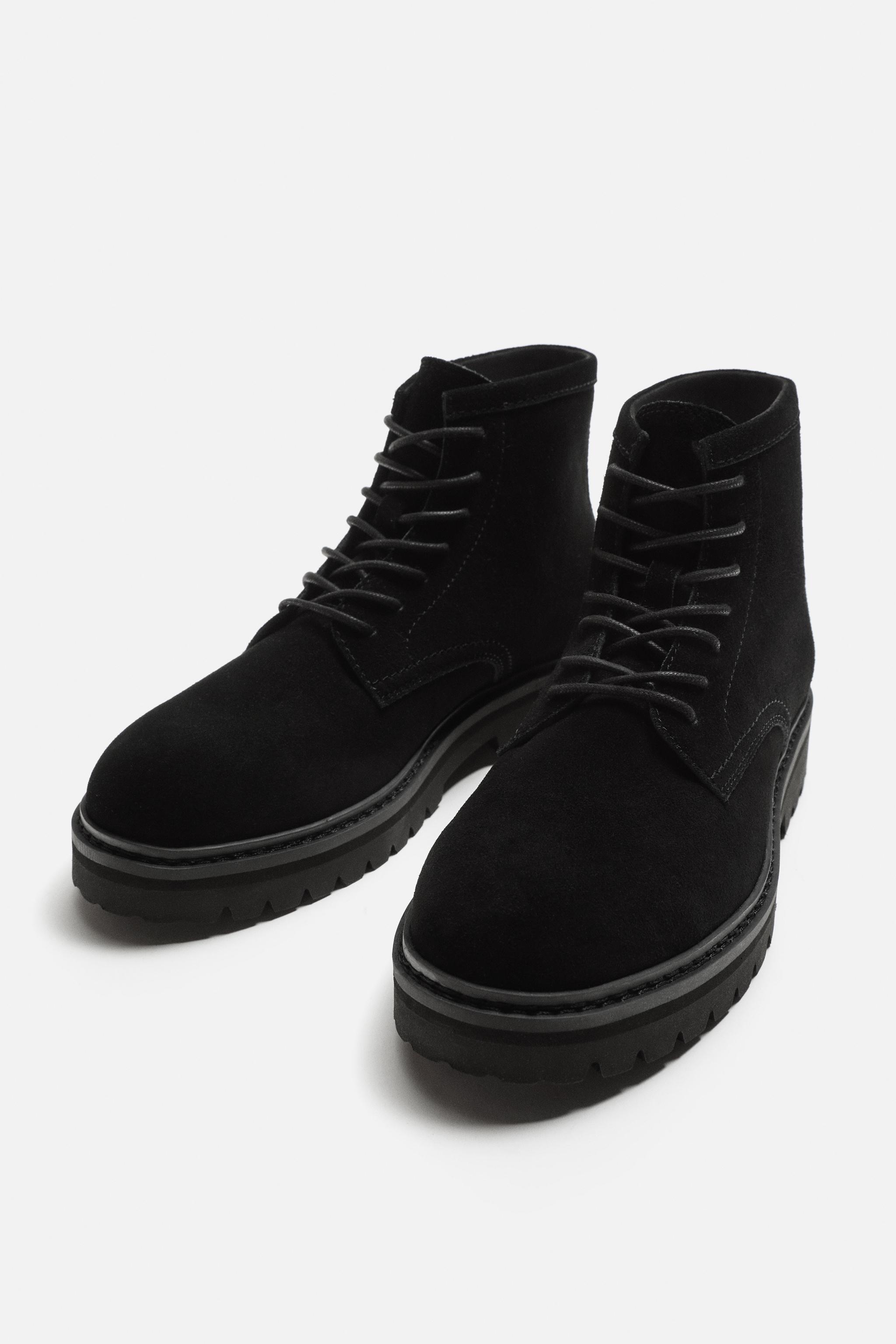 レザーレースアップブーツ - ブラック | ZARA Japan / 日本