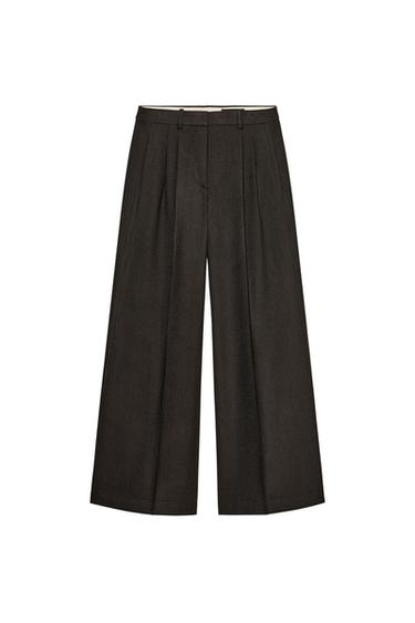 ZW COLLECTION WIDE-LEG PLEATED TROUSERS - Brown-Blue by Zara