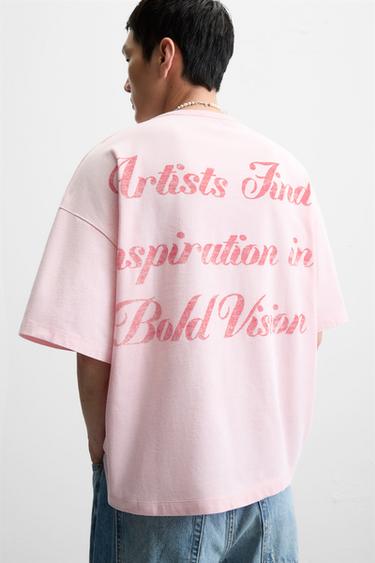 SLOGAN PRINT T-SHIRT - Pink by Zara
