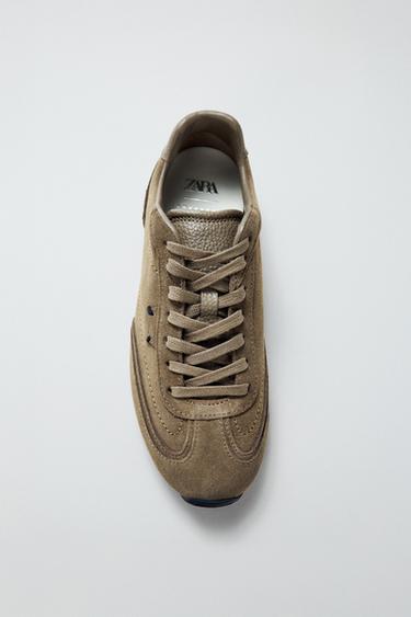 LEATHER SNEAKERS - Khaki Green by Zara