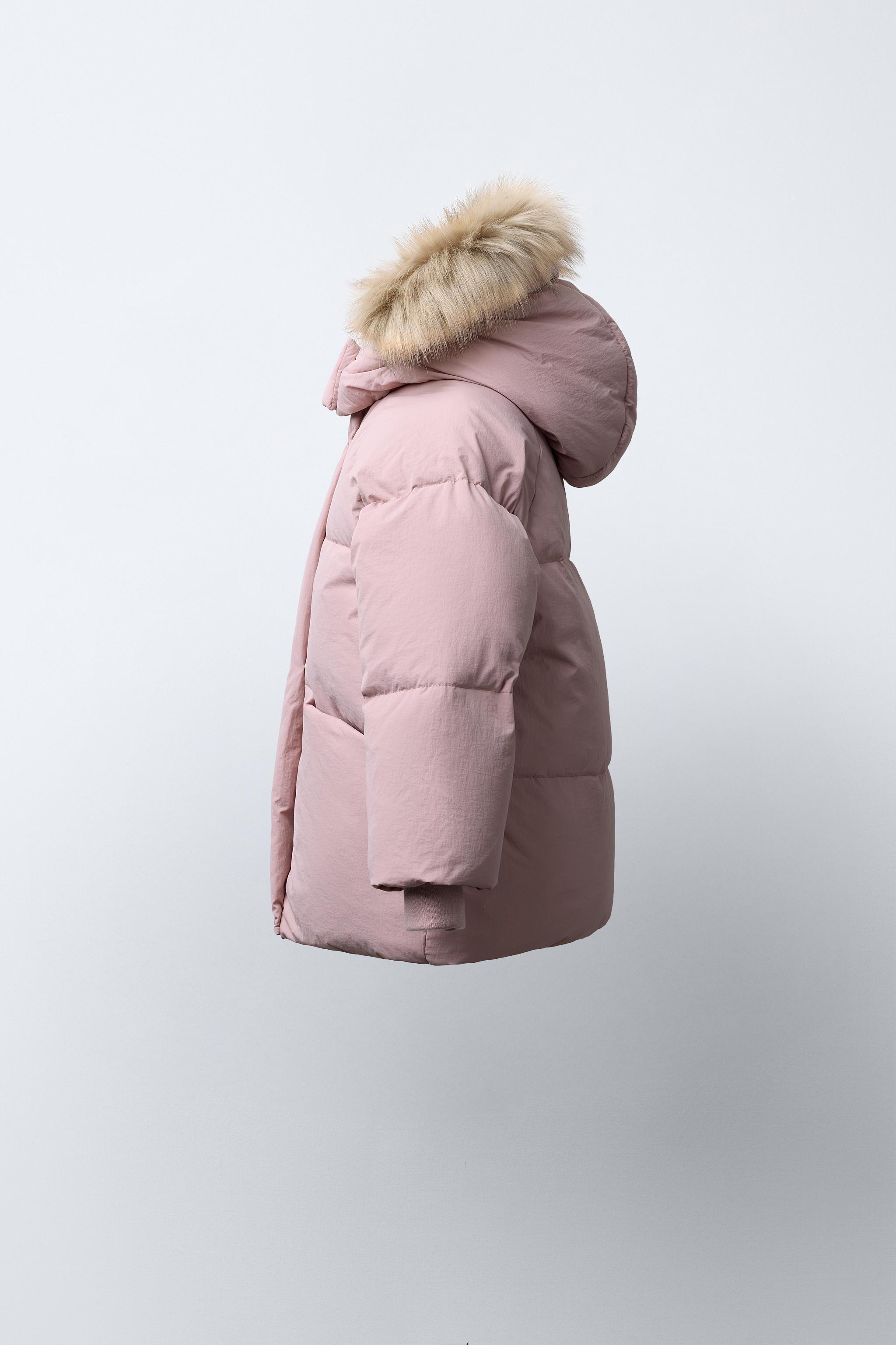 WATER REPELLENT DOWN PUFFER COAT WITH REMOVABLE FAUX FUR HOODIE