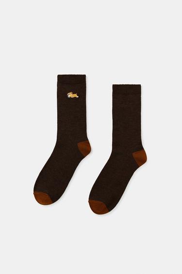 DOG EMBROIDERY SOCKS - Brown by Zara
