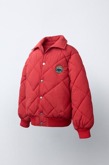 QUILTED PATCH BOMBER JACKET — Red 2