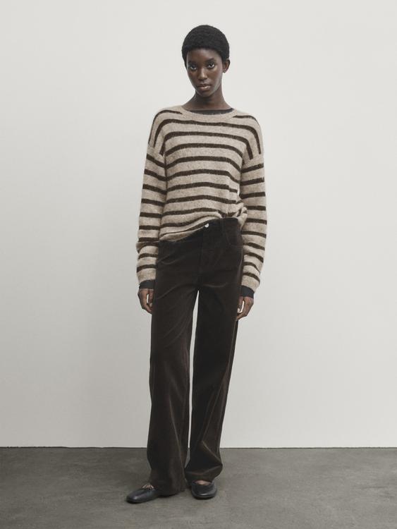 Striped knit crew neck sweater - Mink | ZARA United States