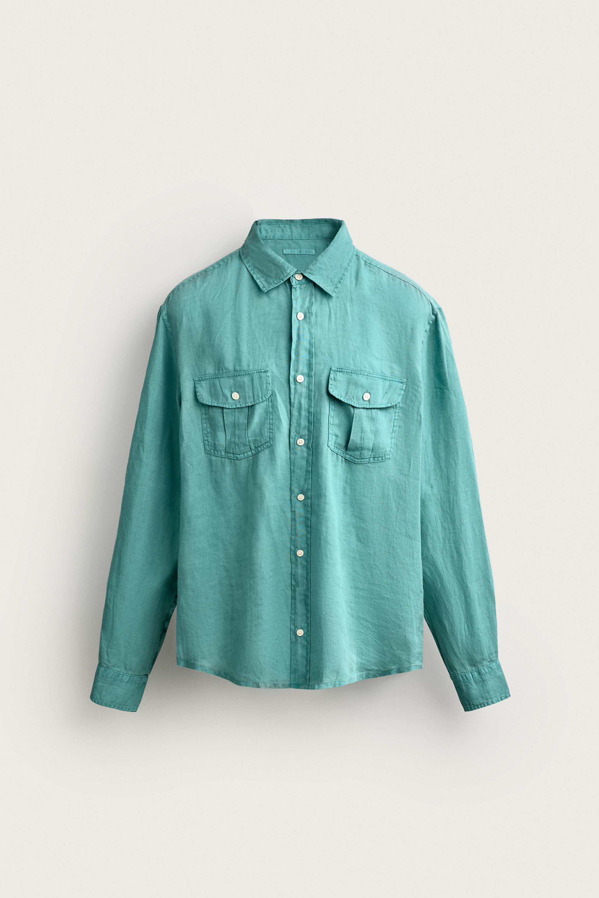 100% LINEN RELAXED FIT SHIRT — Turquoise