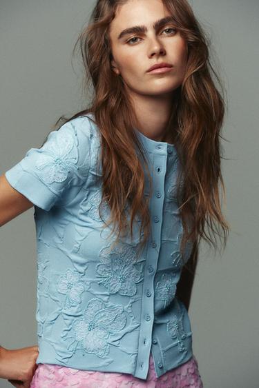 Zara BEADED KNIT CARDIGAN - Light blue - Image 0
