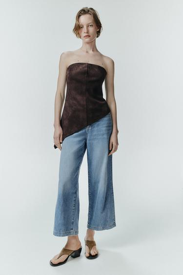 JEANS Z.08 WIDE LEG CROPPED TIRO ALTO CINTURÓN - Azul medio de Zara