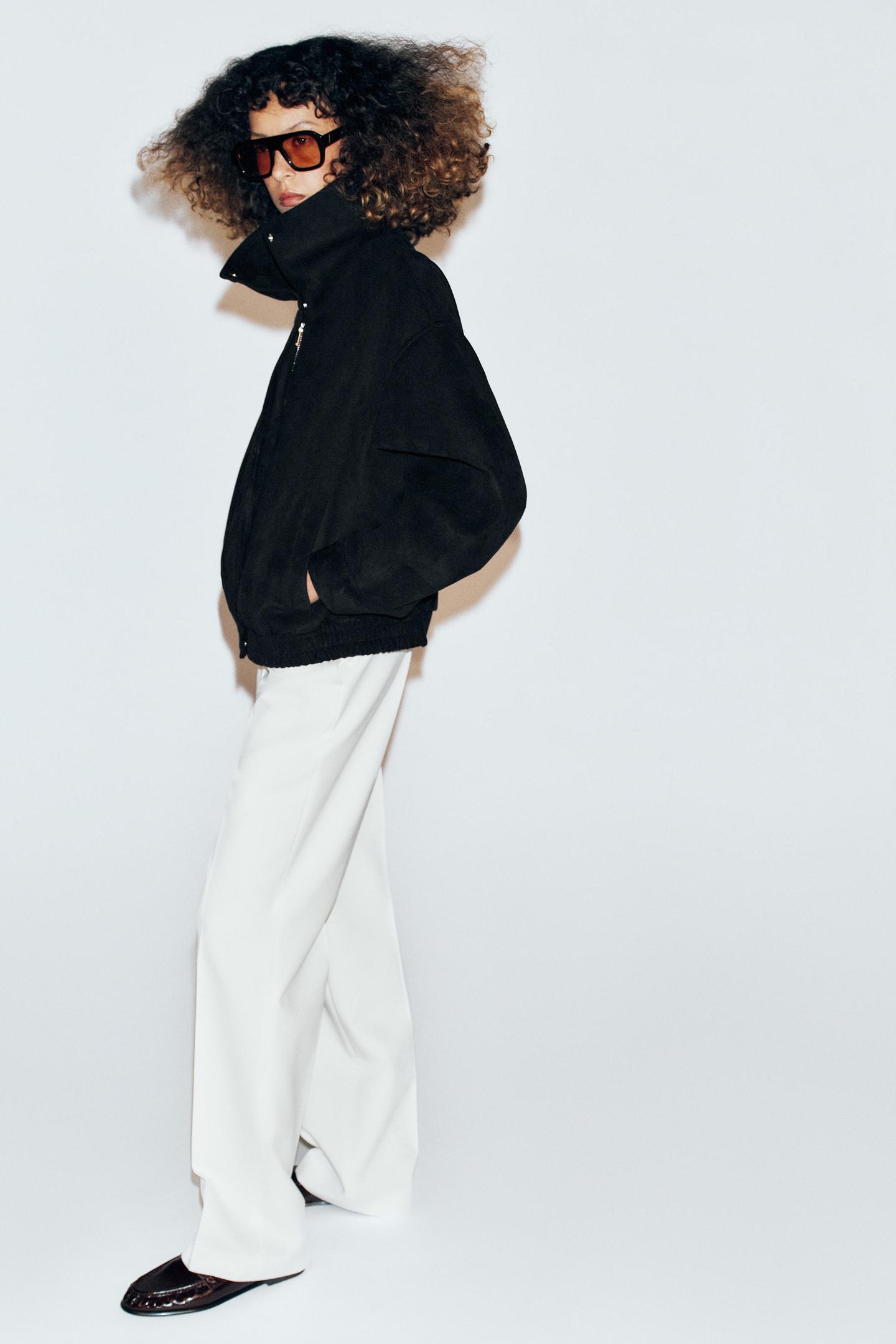 Женская куртка Zara Suede-Effect Bomber, цвет: Чёрный — фото 3
