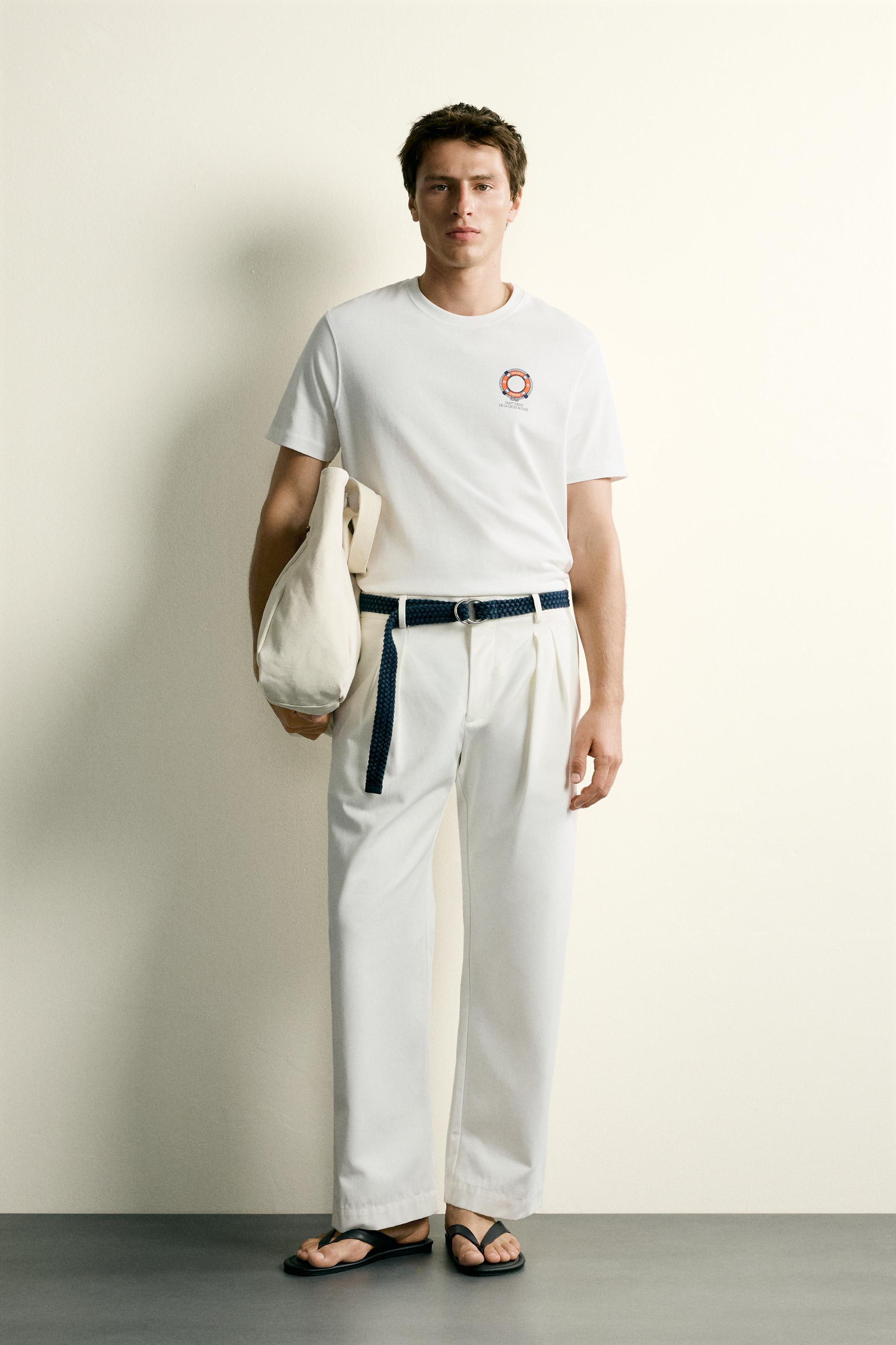 COMBINED EMBROIDERY REGULAR FIT T-SHIRT - Oyster-white | ZARA