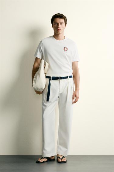 REGULAR FIT COMBINED EMBROIDERY T-SHIRT - Oyster-white by Zara