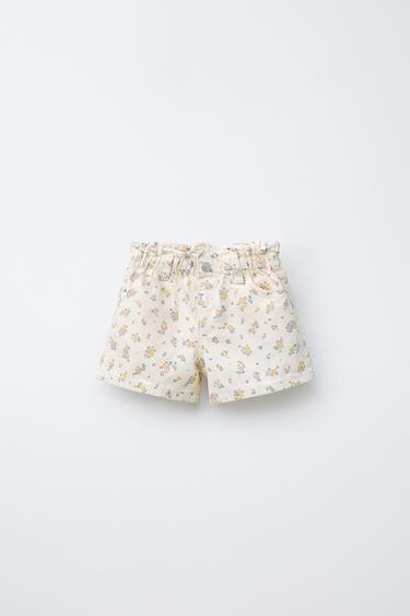 Zara COMFORT TWILL PAPERBAG SHORTS - Ecru