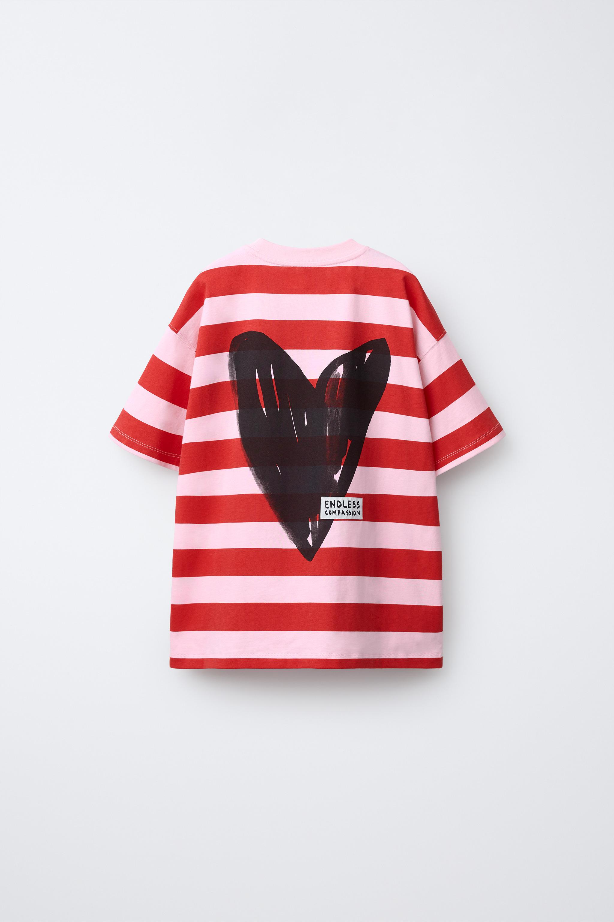 HEART STRIPED T-SHIRT - Pink / White | ZARA United States