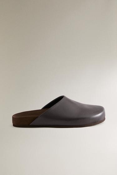 Zara MINIMAL LEATHER CLOGS - Burgundy Red