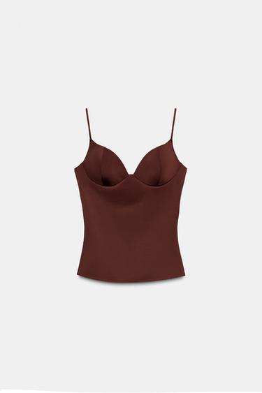 POLYAMIDE BLEND TOP - Brown by Zara