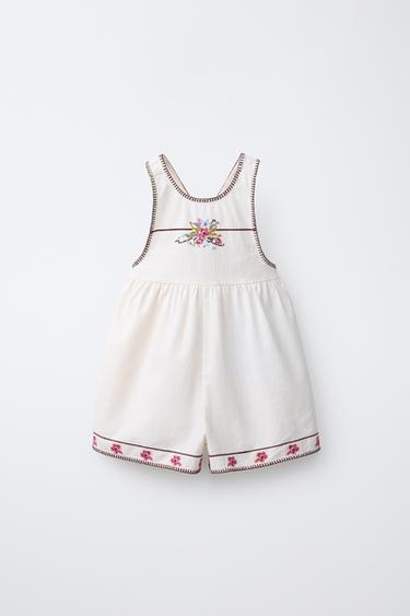 SHORT CROSS-STITCH EMBROIDERED JUMPSUIT - Ecru by Zara