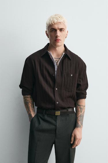 Zara LIMITED EDITION STRIPED JACQUARD SHIRT - Brown