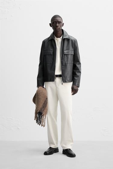 Zara FAUX LEATHER POCKET JACKET - Dark navy - Image 0
