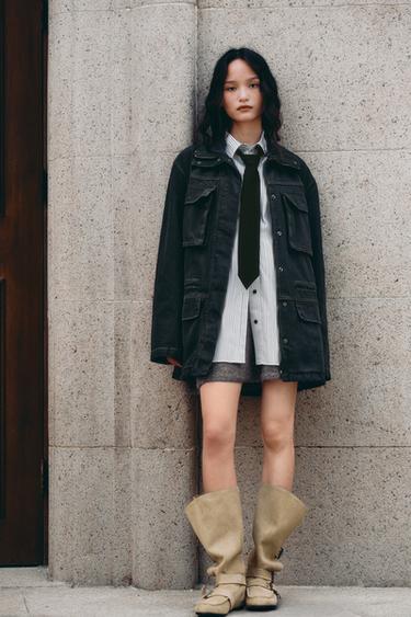 Zara 繫扣絨面靴 - 沙棕色