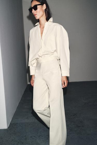 Zara ZW COLLECTION BACK ZIP PANTS - Ecru