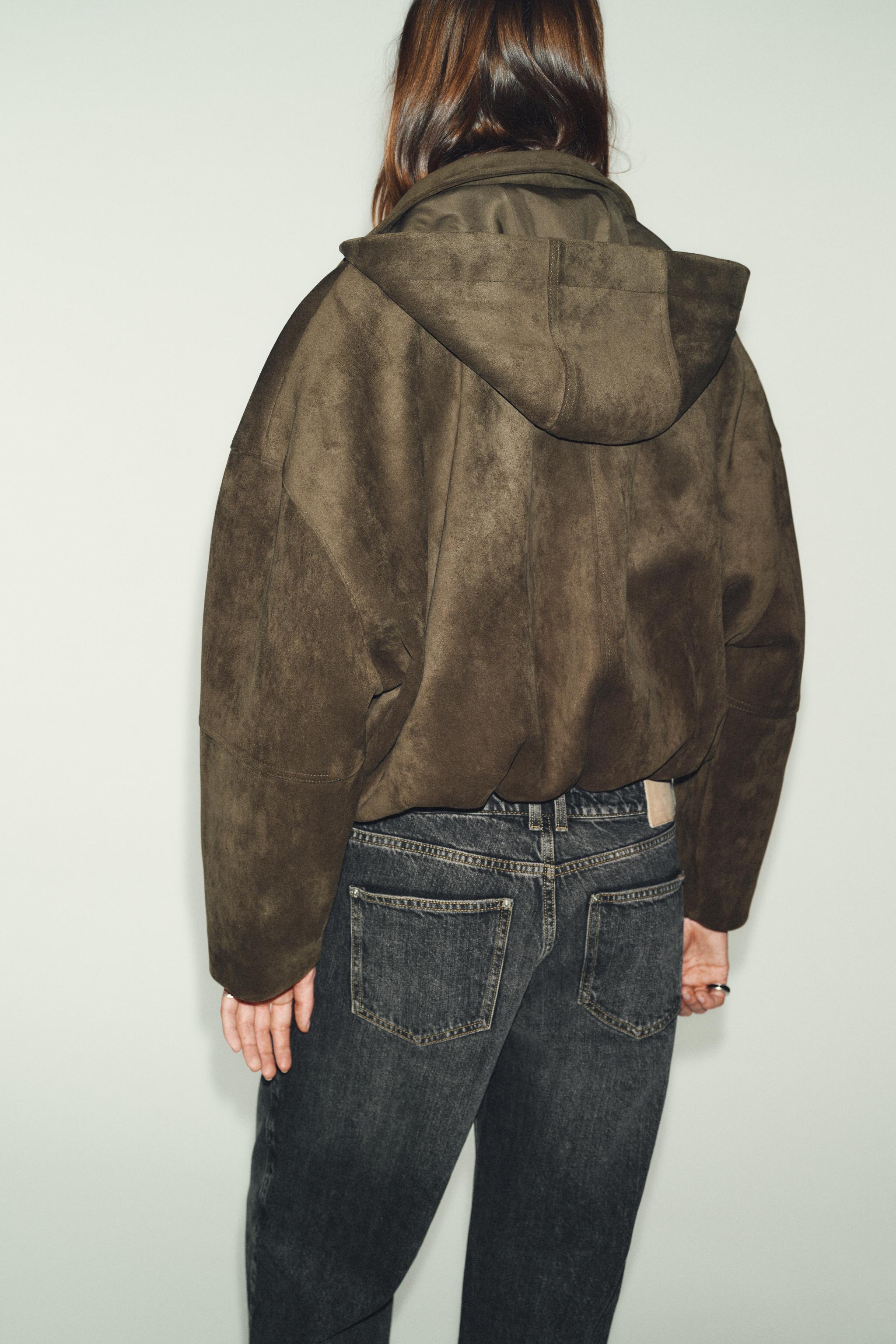 KAPÜŞONLU SUNİ SÜET OVERSIZE BOMBER CEKET - Görsel 4