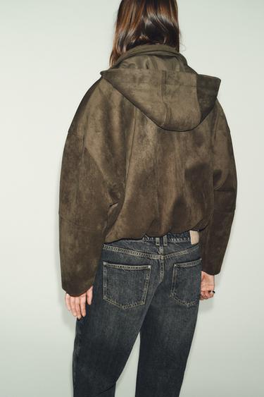 BOMBER OVERSIZE EFFET DAIM À CAPUCHE - Kaki de Zara - Image 3